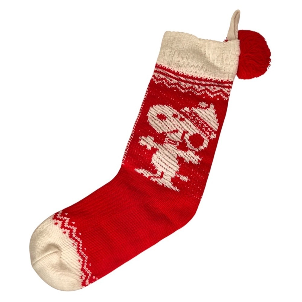 VINTAGE 80s Hallmark Red White Snoopy Santa Knit Christmas Stocking Peanuts Xmas